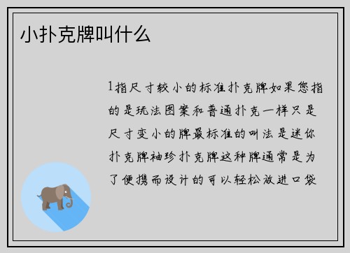 小扑克牌叫什么